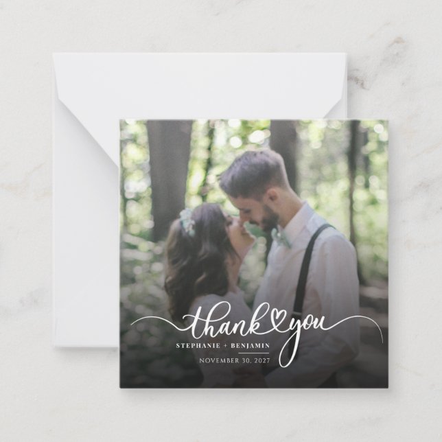 Cartão De Notas Foto De Casamento Carta De Mão Obrigado (Frente)
