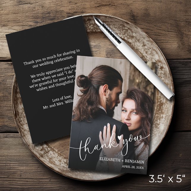 Cartão De Notas Foto De Casamento Carta De Mão Obrigado (3.5" x 5" wedding photo thank you note cards with your message on the back)