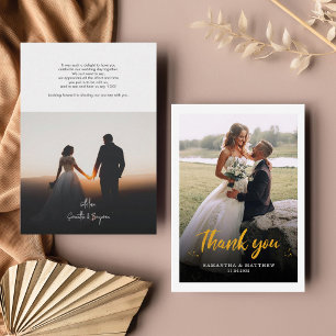 Cartão De Notas Foto De Casamento Com Letra De Mão Elegante Obriga