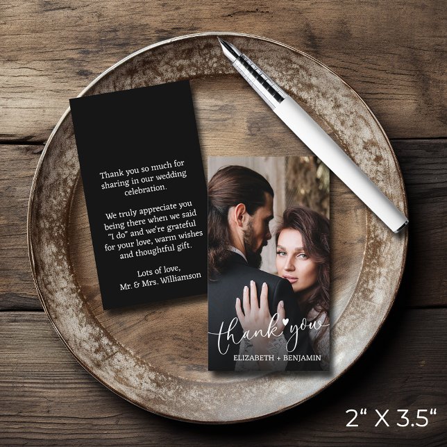Cartão De Notas Foto De Casamento Com Letra De Mão Obrigado (SMALL 2" x 3.5" wedding photo thank you note cards (use larger envelope to mail in USA))