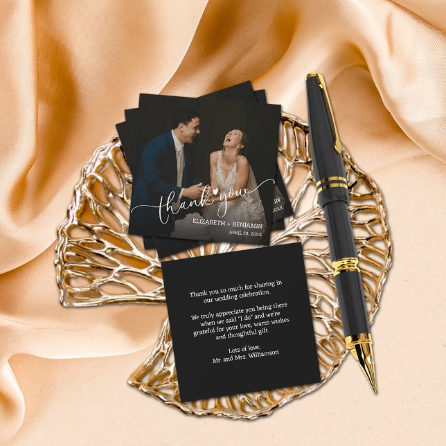 Cartão De Notas Foto De Casamento Com Letra De Mão Obrigado (Small 2.5" x 2.5" thank you cards (too small to mail in the USA, larger sizes in our collection.))
