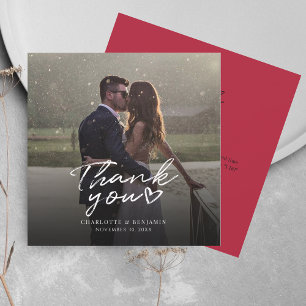 Cartão De Notas Foto De Casamento Com Letra Moderna, Obrigado