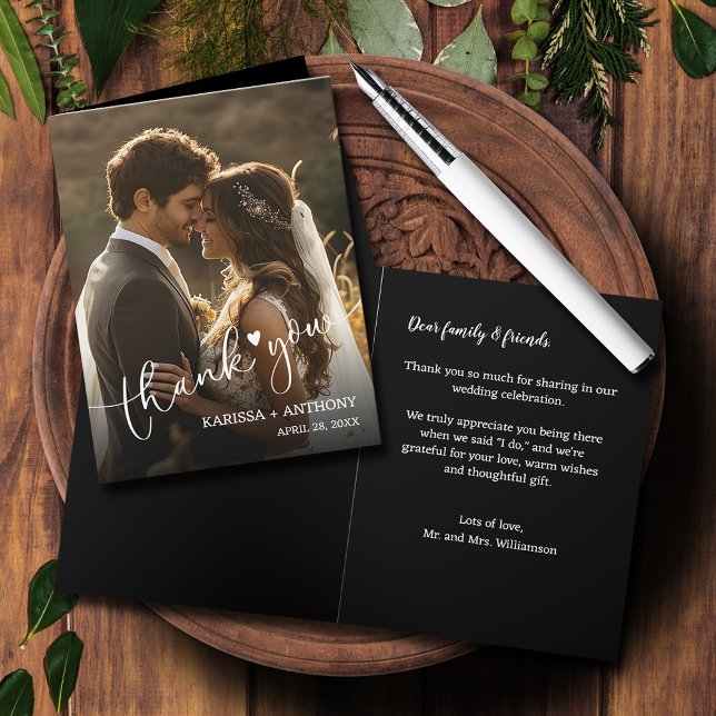 Cartão De Notas Foto de casamento Coração dobrada Obrigado (Wedding Photo Heart Folded Thank You Note Cards)