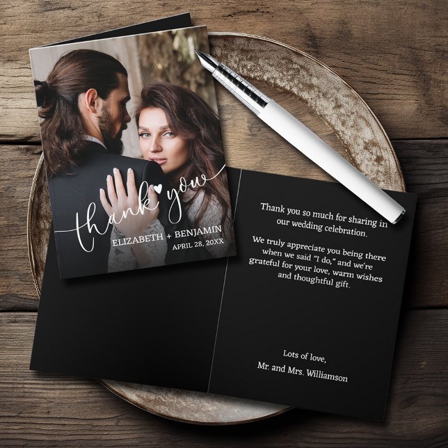 Cartão De Notas Foto De Casamento Dobrada Obrigado (Wedding Photo Folded Thank You Note Cards)