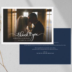Cartão De Notas Foto De Casamento Manuscrito Elegante Obrigado