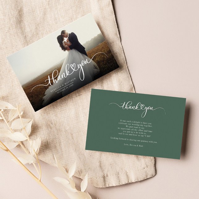 Cartão De Notas Foto De Dia De Casamento Carta De Mão Obrigado (Wedding Photo Newlyweds Script Thank You)