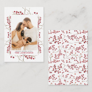 Cartão De Notas Foto de Natal Mini Winter Red Berry Watercolor