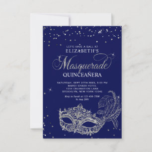 Cartão De Notas FOTO de Quinceañera Orçamento Azul Prata Masquerad