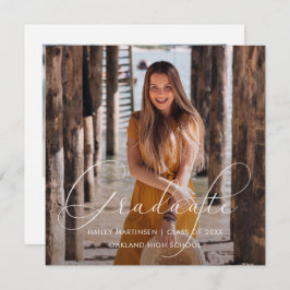 Cartão De Notas Foto de Script Branco do Formando Elegante