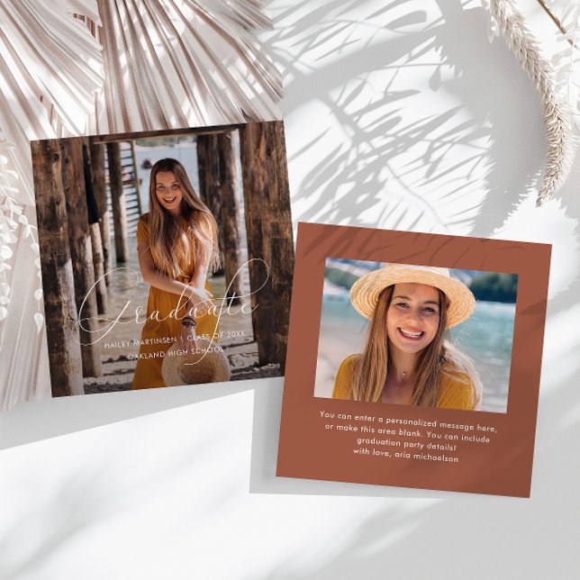 Cartão De Notas Foto de Script de Formando Elegante Terracotta (Criador carregado)