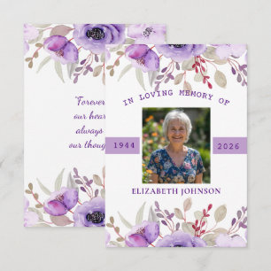 Cartão De Notas Foto de simpatia funeral memorial floral roxo