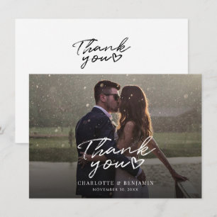 Cartão De Notas Foto do Dia de Casamento Moderno com Letra de Mão
