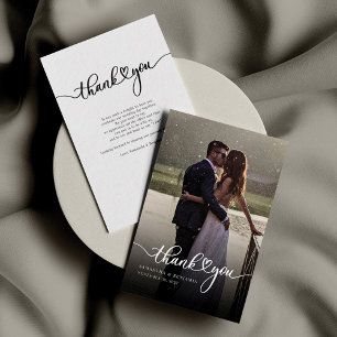 Cartão De Notas Foto Elegante De Casamento Com Letra De Mão Obriga
