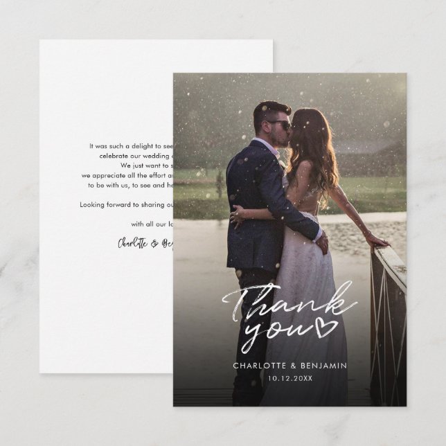 Cartão De Notas Foto Elegante Moderna Casamento De Script Obrigado (Frente/Verso)
