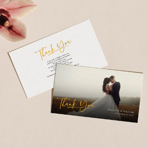 Cartão De Notas Foto Faux Dourado Casamento Com Letra De Mão Obrig