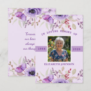 Cartão De Notas Foto Memorial de Simpatia Funeral Floral Roxo
