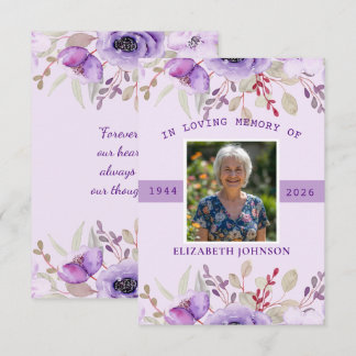Cartão De Notas Foto Memorial de Simpatia Funeral Floral Roxo