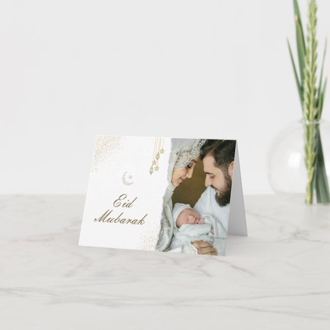Cartão De Notas Foto Mínima Moderna de Eid Mubarak Islâmico (Frente)