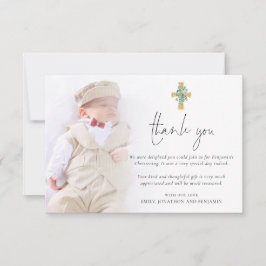 Cartão De Notas Foto Moderna Cruzando Natal Batismo Obrigado