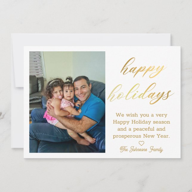 Cartão De Notas fotografia da família de letra de ouro de feriado  (Frente)