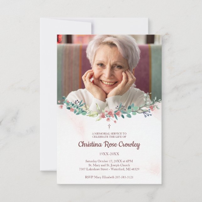 Cartão De Notas Fotos comemorativas, caros, com Floral a Rosa (Frente)