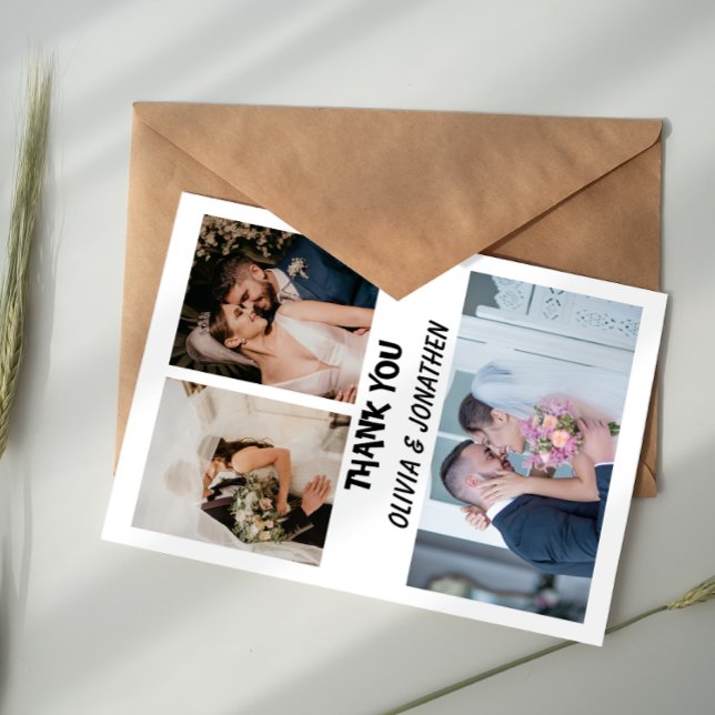 Cartão De Notas Four Photo Collage Wedding Thank You (Criador carregado)