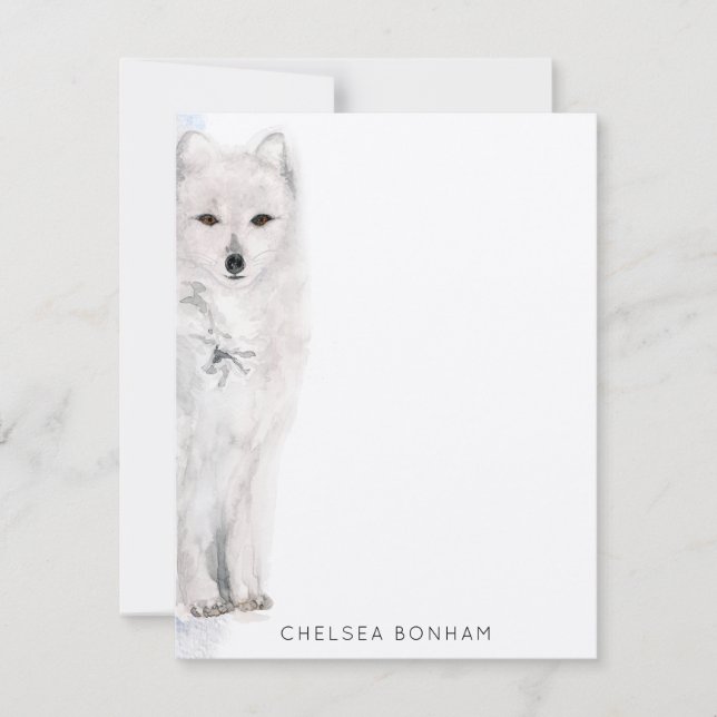 Cartão De Notas Fox Watercolor Árctico (Frente)