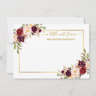Cartão De Notas Frame Dourado Elegante Watercolor Floral