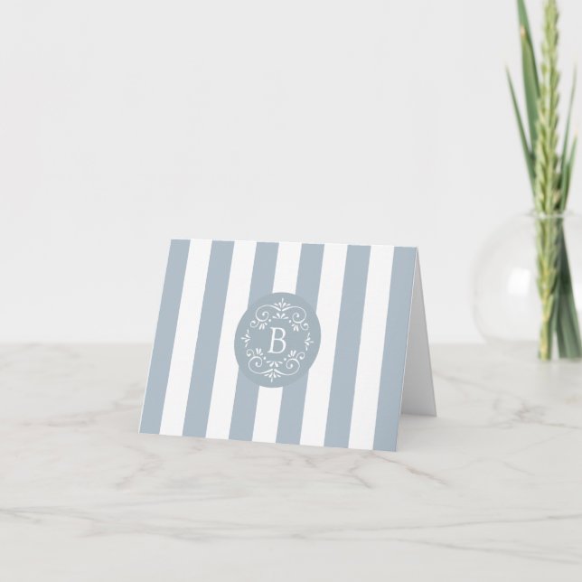 Cartão De Notas French Blue Awning Stripes with Monogram (Frente)