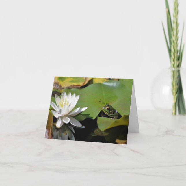 Cartão De Notas Frog And Water Lily Lotus Flower Photography  (Frente)