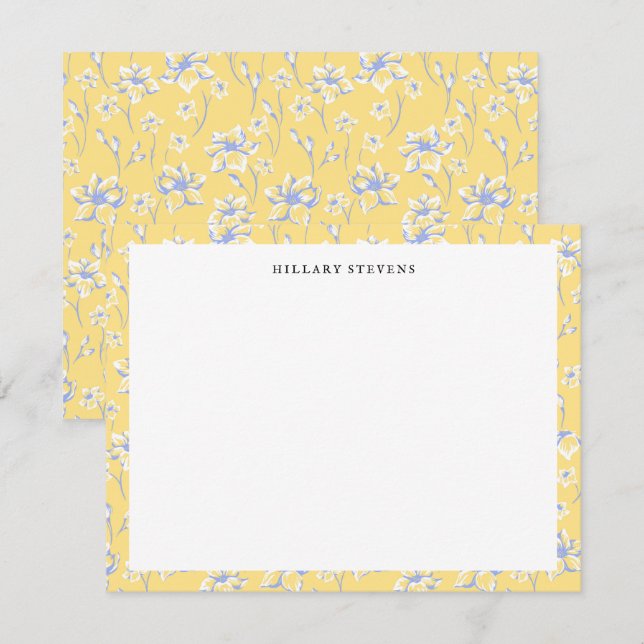 Cartão De Notas Fronteira de Flores Amarelas Elegantes (Frente/Verso)