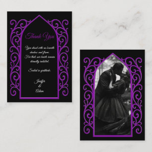 Cartão De Notas Fronteira ornamentada preto e roxo casamento gótic