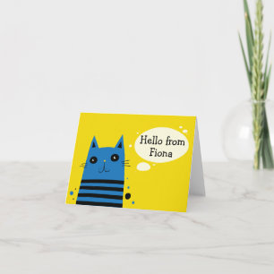 Cartão De Notas Fun Modern Style Blue and Yellow Cartoon Cat