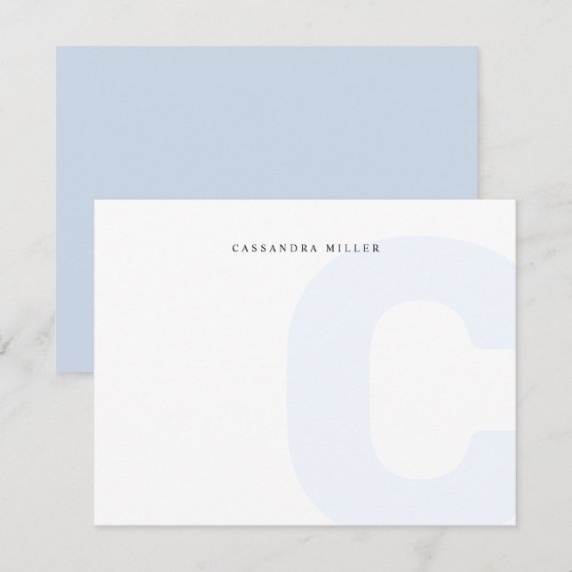 Cartão De Notas Fundo de Monograma Azul Claro Nome Completo (Frente/Verso)