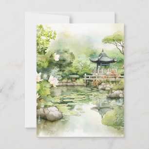Cartão De Notas Fundo de Paisagem Japonês com Aquarela