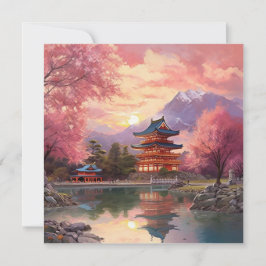 Cartão De Notas Fundo de Paisagem Japonês com Aquarela