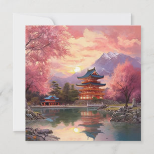 Cartão De Notas Fundo de Paisagem Japonês com Aquarela