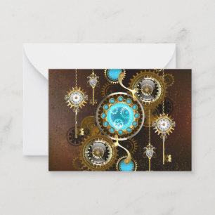 Cartão De Notas Fundo Rusty Steampunk com Lentes Turquesa