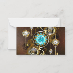 Cartão De Notas Fundo Rusty Steampunk com Lentes Turquesa