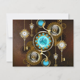 Cartão De Notas Fundo Rusty Steampunk com Lentes Turquesa