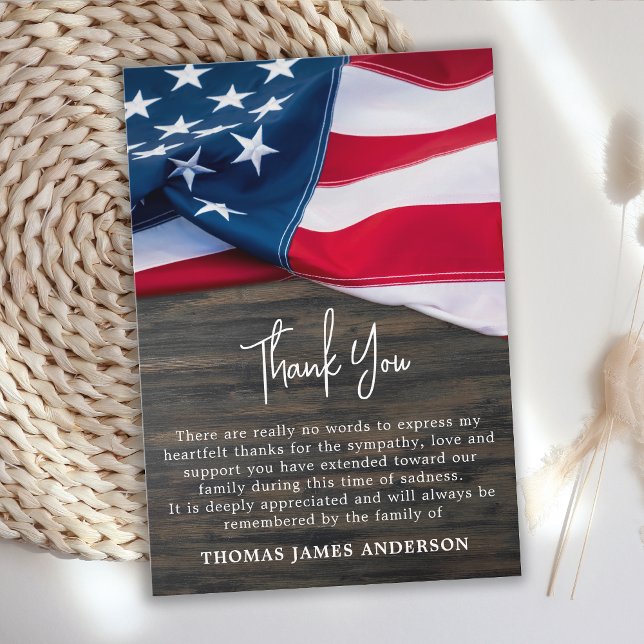 Cartão De Notas Funeral Veteran Memorial American Flag Obrigado (Criador carregado)