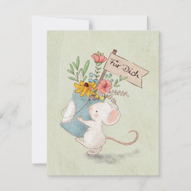 Cartão De Notas für dich Maus mit Blumenstrauß (Frente)
