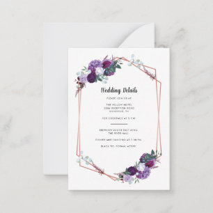 Cartão De Notas Gabinete de Detalhes do Casamento Floral Roxo