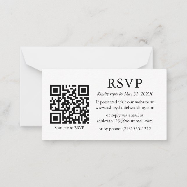 Cartão De Notas Gabinete de RSVP de QR de Casamento Simples Minima (Frente)