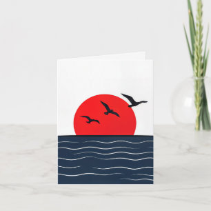 Cartão de notas Gaivotas no Sol Vermelho no Oceano