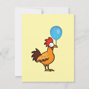 Cartão De Notas Galo de Desenho Animado Segurando Balão Azul
