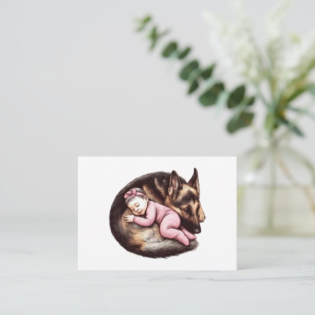 Cartão De Notas Garota bebê e German shepherd (Em pé/Frente)