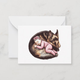 Cartão De Notas Garota bebê e German shepherd