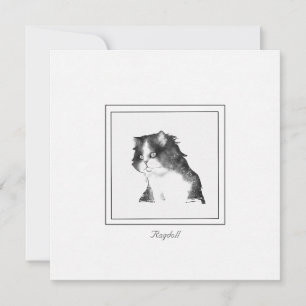 Cartão De Notas Gata-Ragdolas, Gato, Desenho Preto e Branco