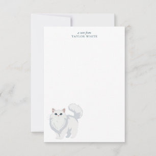 Cartão De Notas Gato Branco de Cabelo Comprido Fofo Obrigado